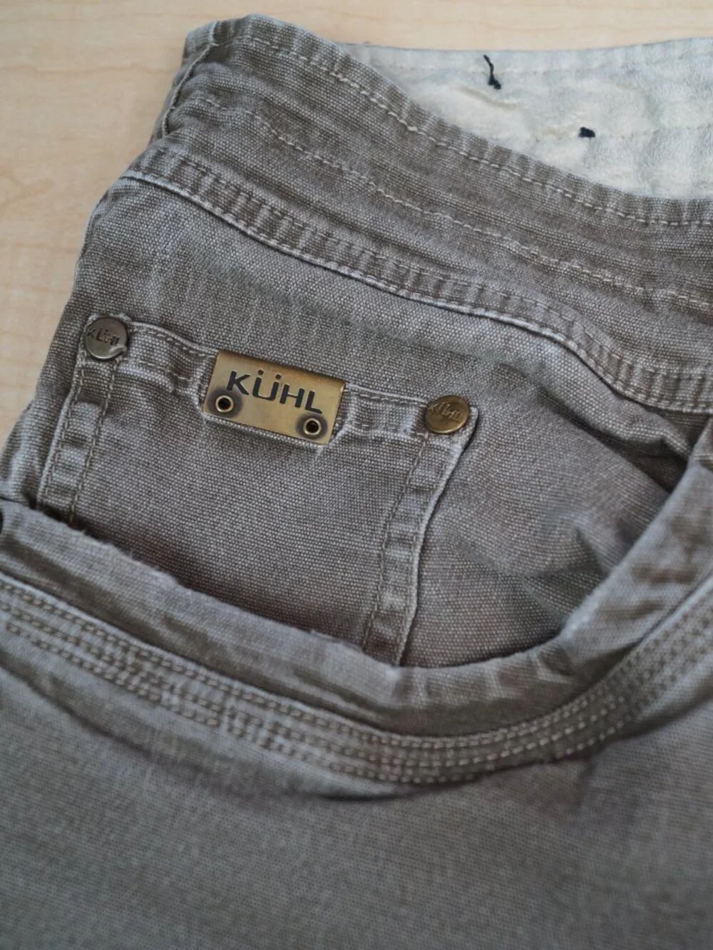 Kuhl Kanvus Jeans Khaki Stretch Canvas Articulated Knees Hiking Mens 36 x 31